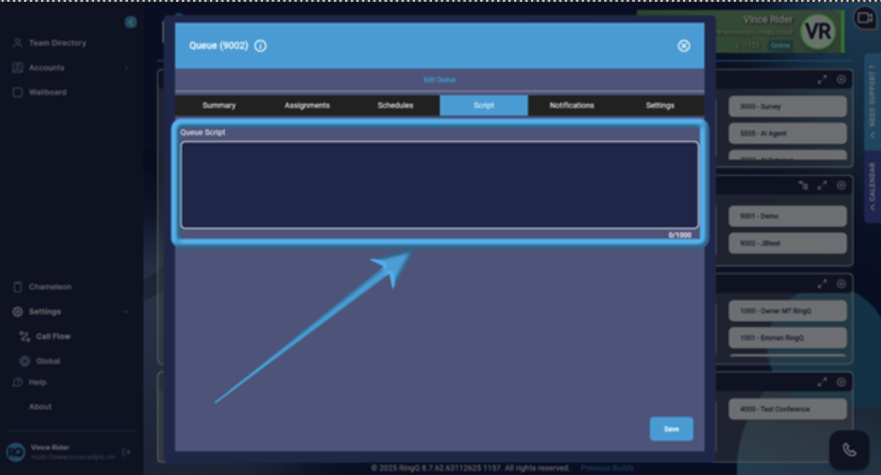 Adding a queue sciprt in RingQ - step 2